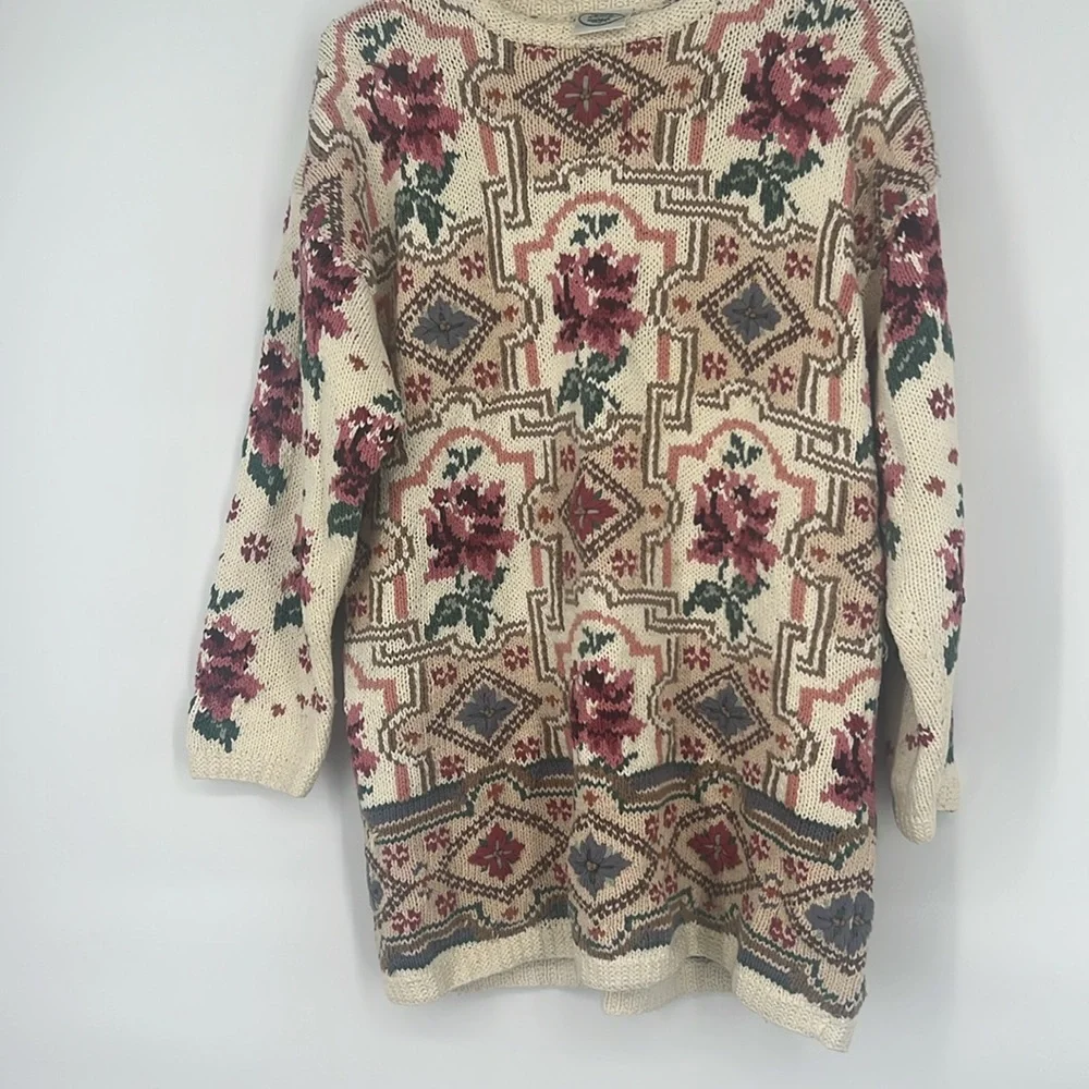 Laura Ashley Cream and Burgundy Floral Sweater - Picture 6 of 6